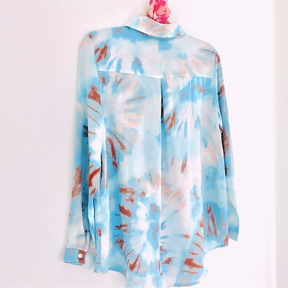 💕Pretty Blue Long Sleeves Button-Down Blouse SZ 4 - Picture 8 of 11